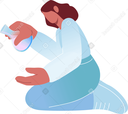 Женщина сидит на коленях со стеклянной фляжкой в руке в PNG, SVG