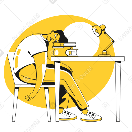Illustration Homme fatigué d'étudier aux formats PNG, SVG