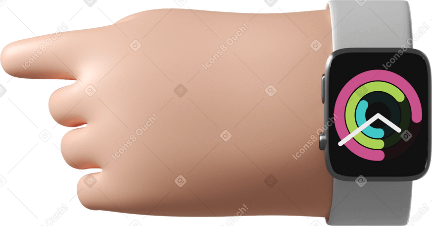 3D Mão de pele branca com smartwatch ligado apontando para a esquerda PNG, SVG