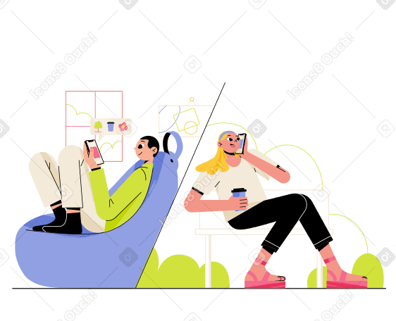 Woman and man talking on mobile phone Illustration in PNG, SVG