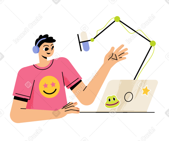 Man recording a podcast episode PNG, SVG