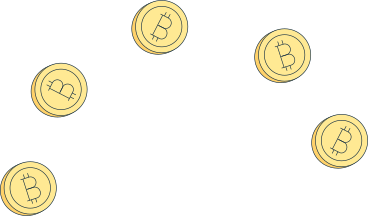 Cinque monete bitcoin che volano PNG, SVG