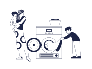 Child helps his mother with laundry PNG, SVG