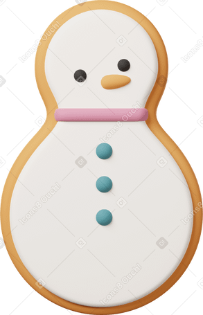 3D snowman cookie with white icing Illustration in PNG, SVG
