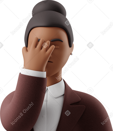 3D close up of black businesswoman in brown suit facepalming Illustration in PNG, SVG