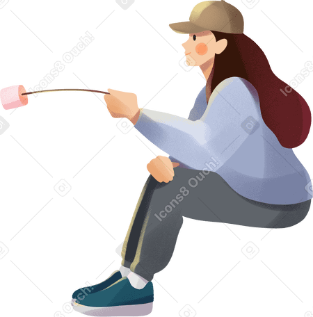 young woman roasting marshmallows Illustration in PNG, SVG