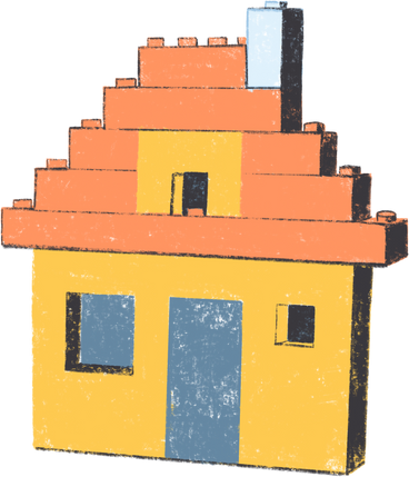 yellow house with an orange roof made of lego bricks PNG, SVG