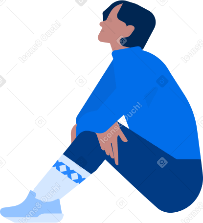 man in sweater is sitting on floor and looking up PNG, SVG