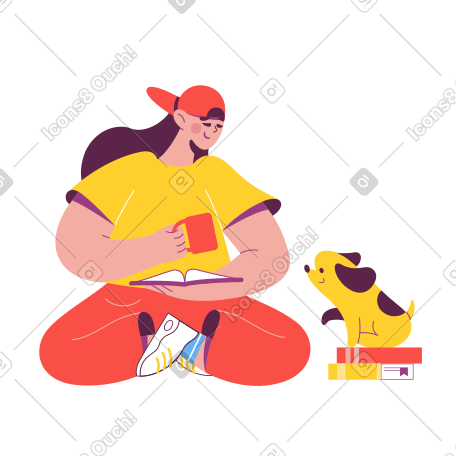 女人看书喝咖啡 PNG, SVG