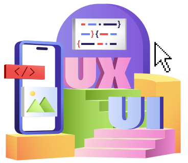 Надпись ux/ui с кодом в тексте телефона для разработки браузера и приложения в PNG, SVG