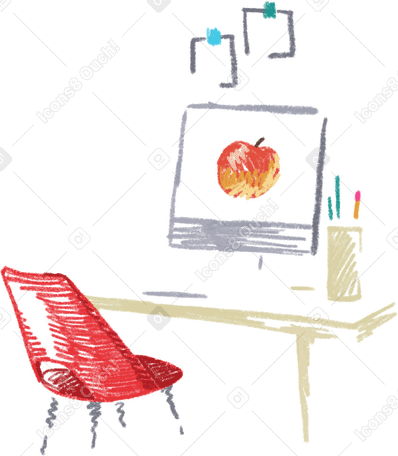workspace with computer and chair PNG, SVG
