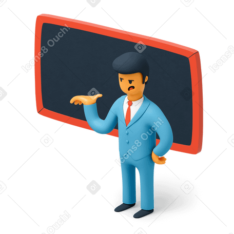 3D Man in suit standing in front of blackboard PNG, SVG