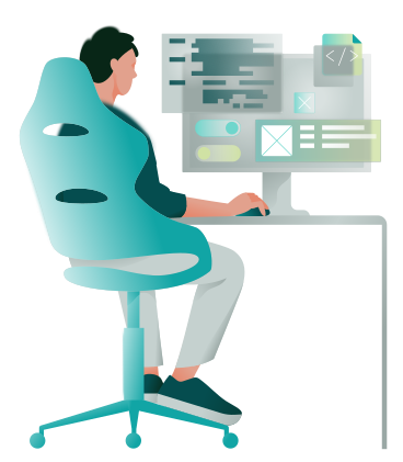 Man programmer writing code and making web design on a PC PNG, SVG