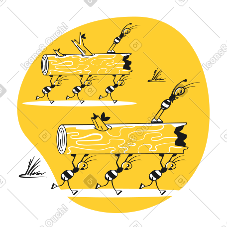 Ants running and carrying logs PNG, SVG