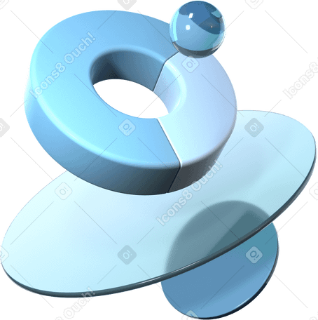 3D monochrome pie chart, sphere and lenses PNG, SVG