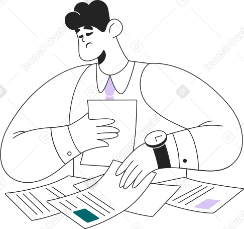 man looking for the right page Illustration in PNG, SVG
