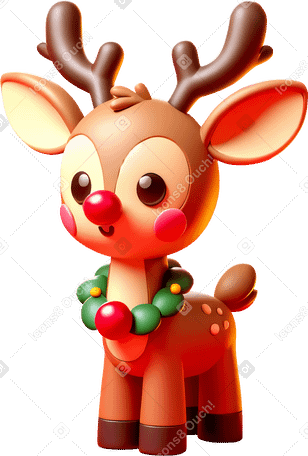 3d cute Christmas reindeer PNG, SVG