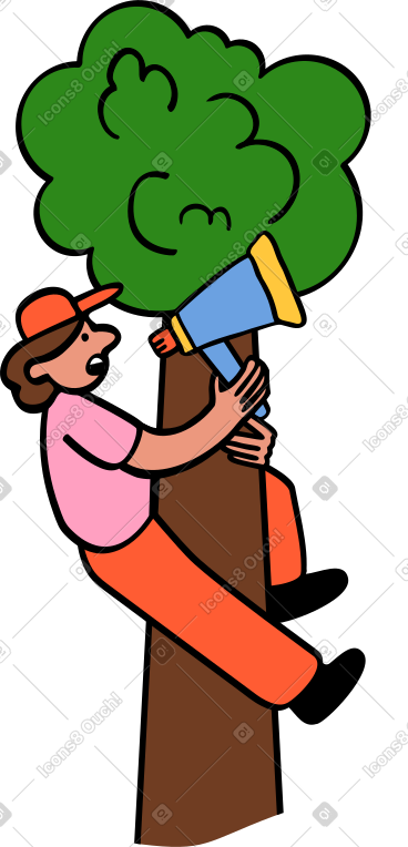 Man with a megaphone on a tree PNG, SVG