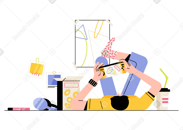 Young man is playing on a console in his room PNG, SVG