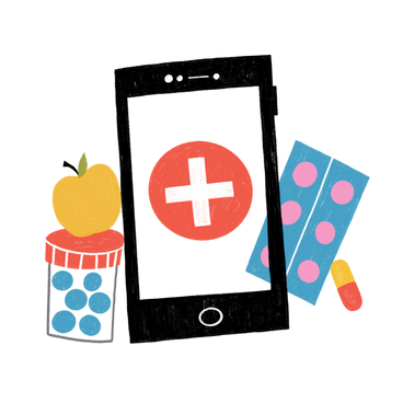 Phone with online medicine service pills and apple PNG, SVG