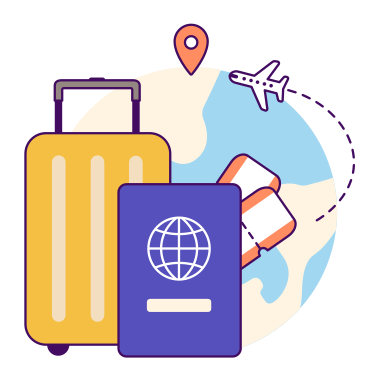 Illustration animée Passeport, valise et billets pour voyager autour du monde aux formats GIF, Lottie (JSON) et AE