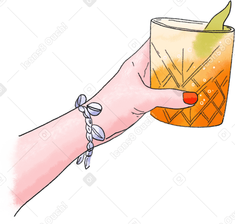 woman's hand holding a glass with a drink PNG, SVG