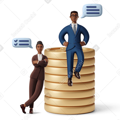 3D Business advisers with a big stack of coins Illustration in PNG, SVG