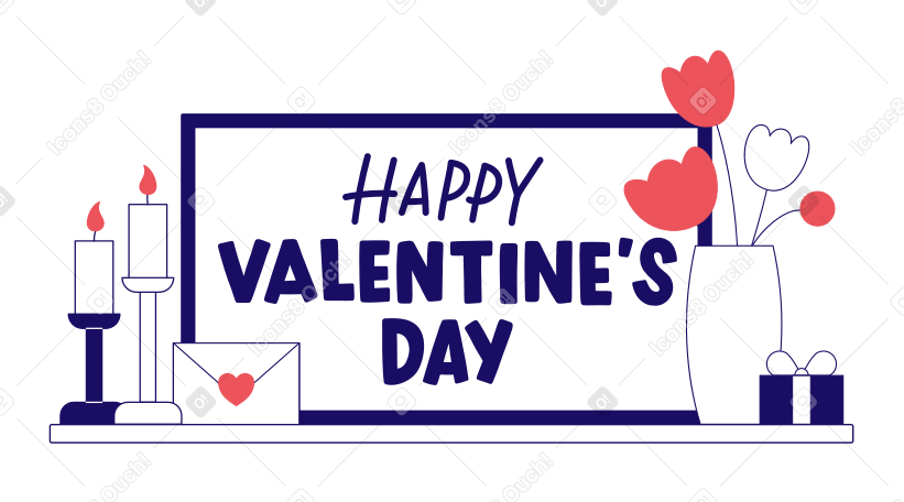 Lettering Happy Valentine's Day text with romantic decorations PNG, SVG