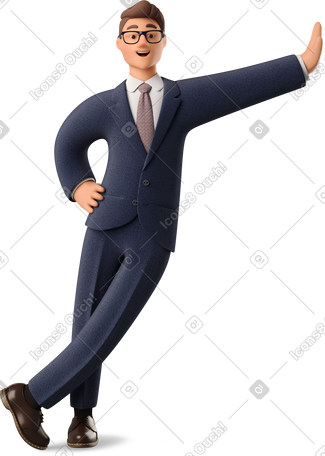 3D businessman in blue suit leaning hand on wall PNG, SVG