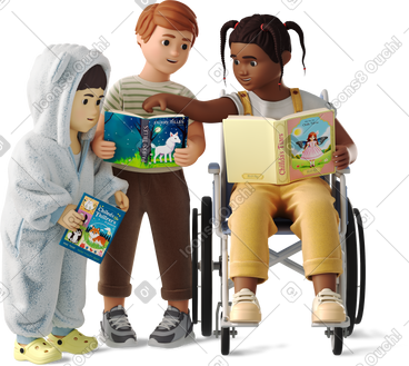 Children chatting with books PNG, SVG