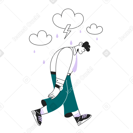 Sad man walks in the rain Illustration in PNG, SVG