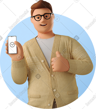 Man with phone showing thumbs up PNG, SVG