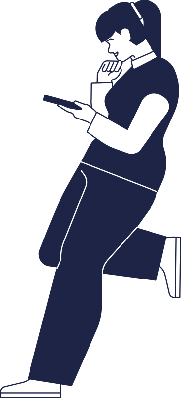 woman with smartphone in her hand stands on one leg PNG, SVG