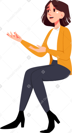 seated woman waving and talking PNG, SVG