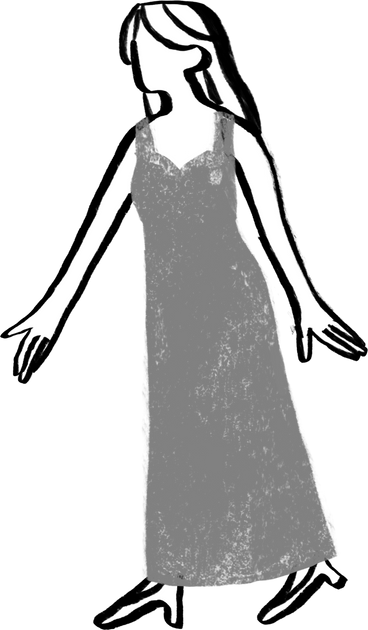 Schwarz-weiße frau in einem kleid mit ausgestreckter hand PNG, SVG