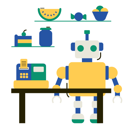 Robot cashier Illustration in PNG, SVG