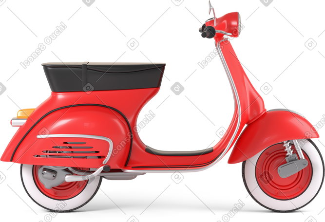 3D side view of red scooter PNG, SVG