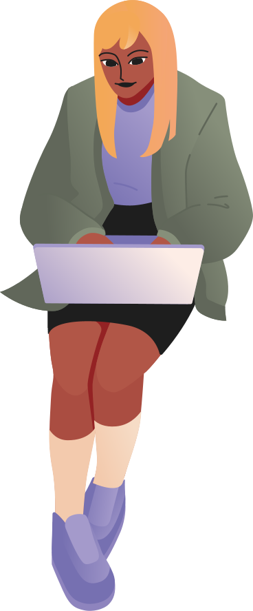seated young woman with laptop PNG, SVG