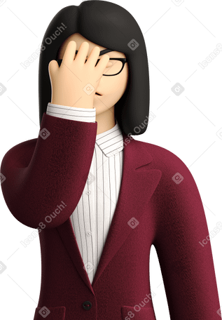 3D businesswoman in red suit facepalming PNG、SVG