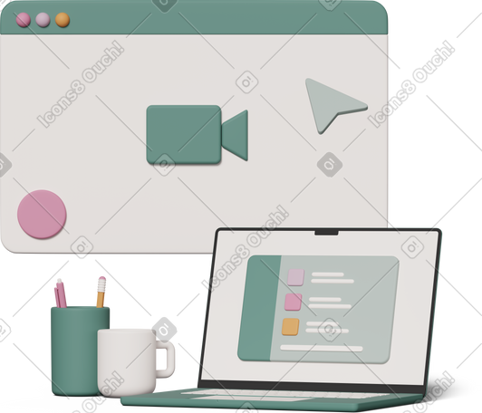 3D laptop with open window PNG, SVG