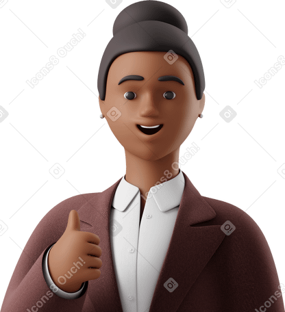 3D close up of black businesswoman in brown suit showing thumbs up Illustration in PNG, SVG