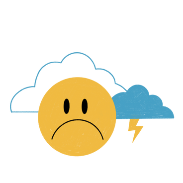 Sad smiley and thunderclouds PNG, SVG