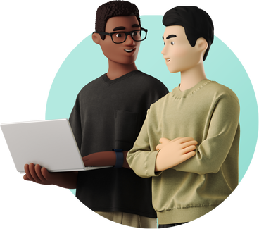 two young men talking about work в PNG, SVG