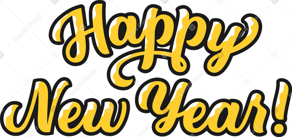 yellow inscription happy new year! Illustration in PNG, SVG