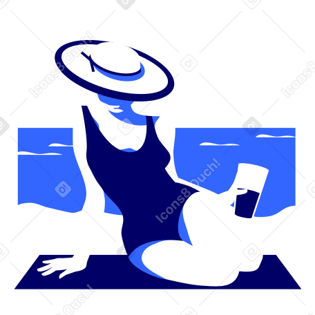 Woman relaxing on the beach with cocktail Illustration in PNG, SVG
