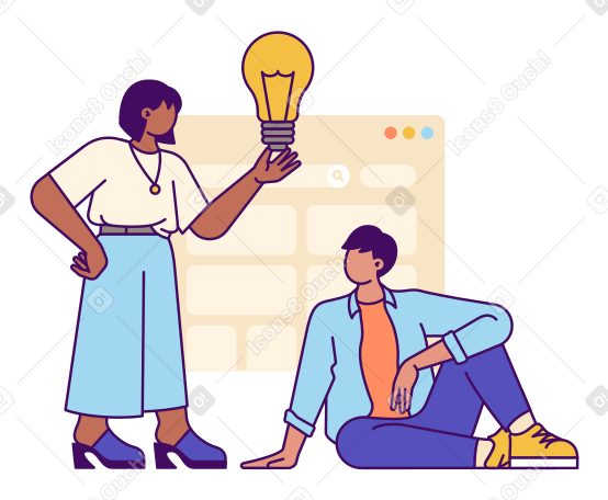 Man and woman brainstorming ideas PNG, SVG