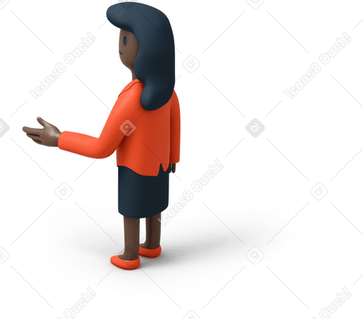 3D Back view of black woman holding out her hand and looking left PNG, SVG