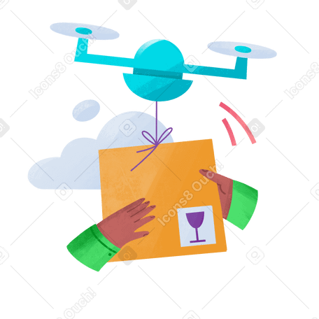 Drone delivered a package to a person Illustration in PNG, SVG