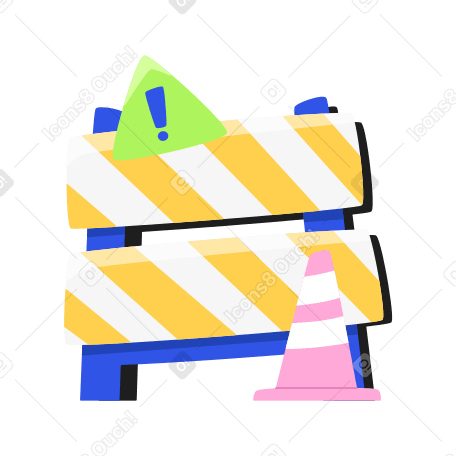 Roadblock, traffic cone and warning sign Illustration in PNG, SVG