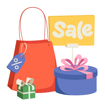 Sale sign with shopping bag and boxes PNG, SVG